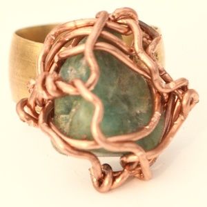 Genuine Raw Emerald Gemstone Copper Ring Custom